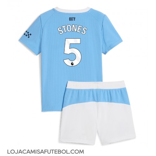 Camisa de Futebol Manchester City John Stones #5 Equipamento Principal Infantil 2025-26 Manga Curta (+ Calças curtas)